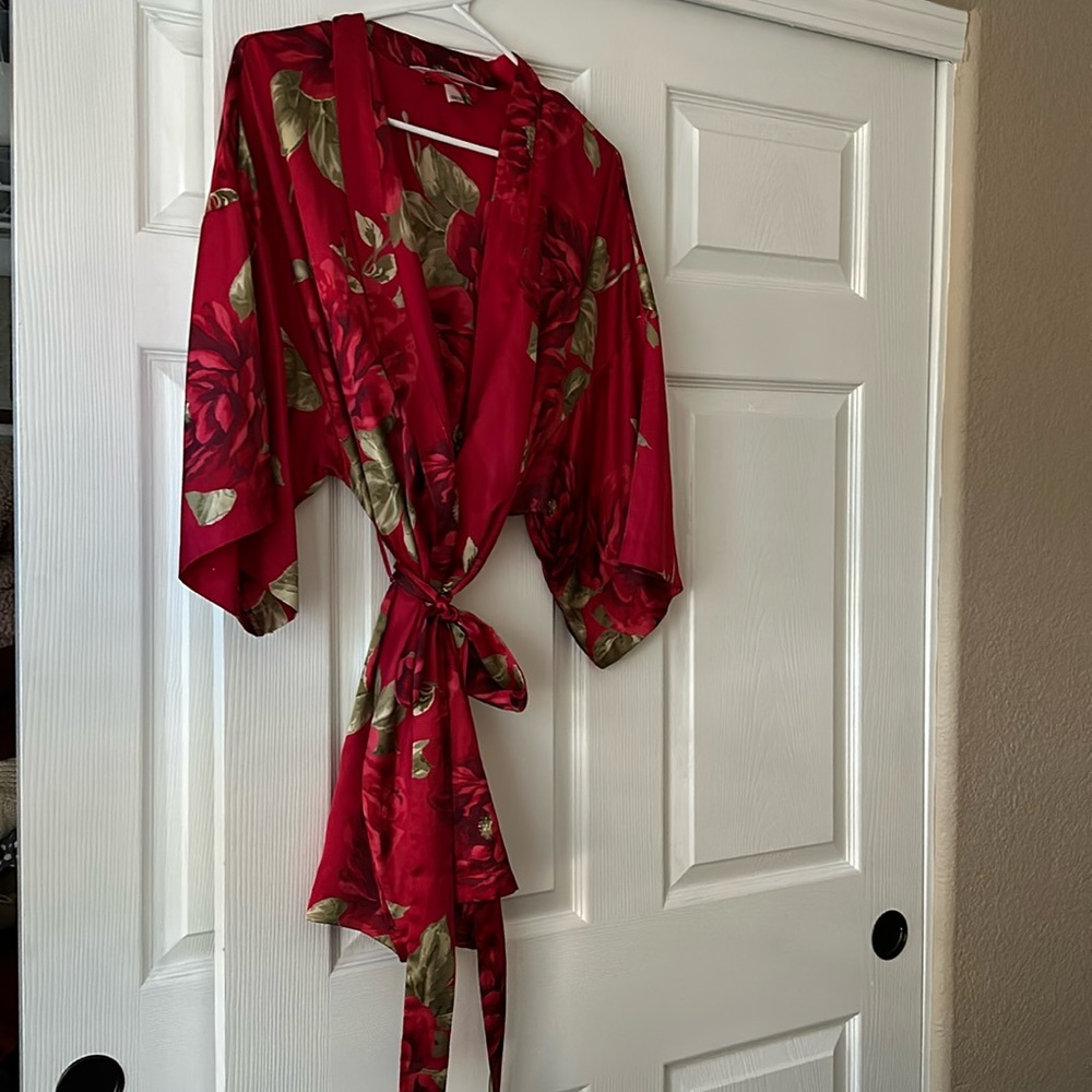 Victoria Secret red with flowers robe. One size